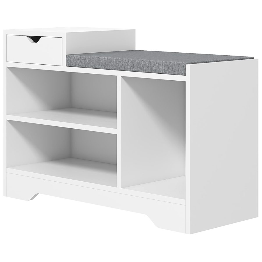 HOMCOM Schuhbank, Aufbewahrungsbank, 1 Schublade und 3 Fächer, Eingangsmöbel mit gepolstertem Kissen, für Flur, Eingang, Schlafzimmer, 76,5 x 30 x 52 cm, Weiß   Aosom von HOMCOM