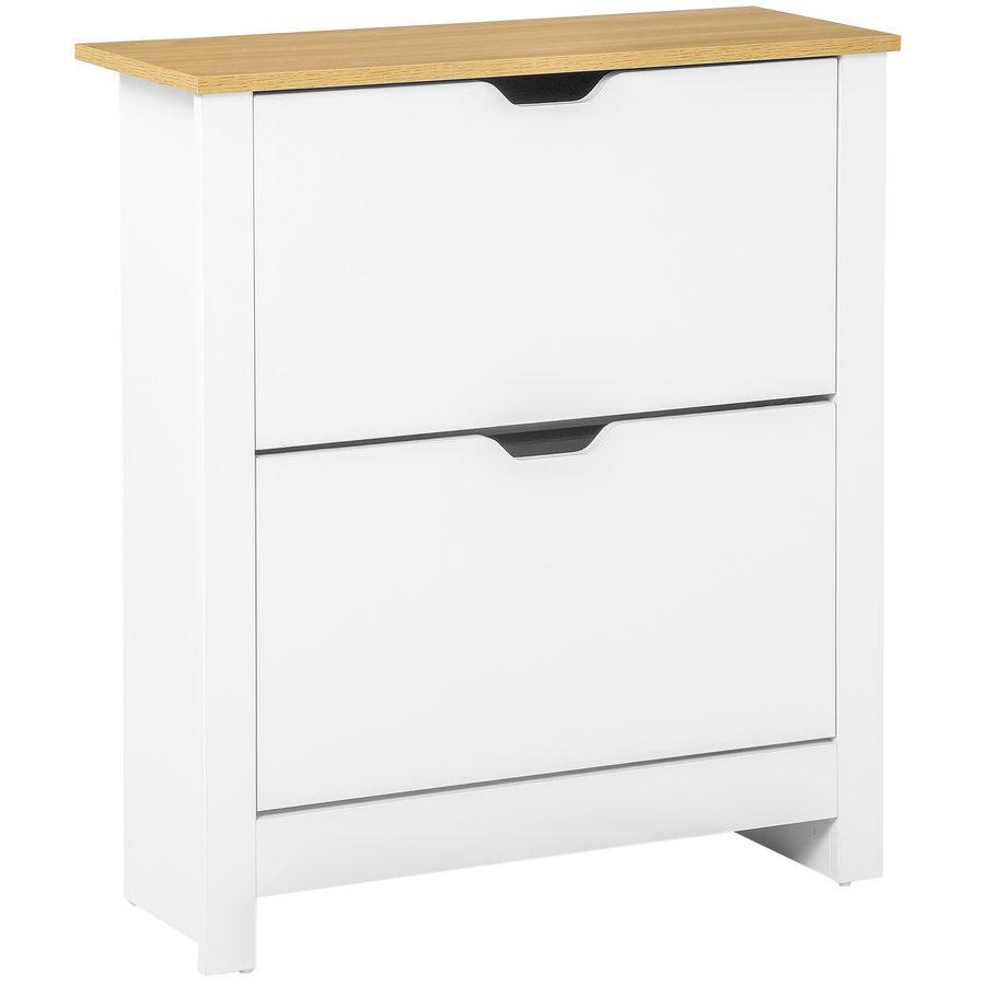 HOMCOM Schuhschrank platzsparend  Schuhkipper mit 2 Klappen für 12 Paar Schuhe, Schuhregal für Flur, Weiß+Natur  Aosom von HOMCOM