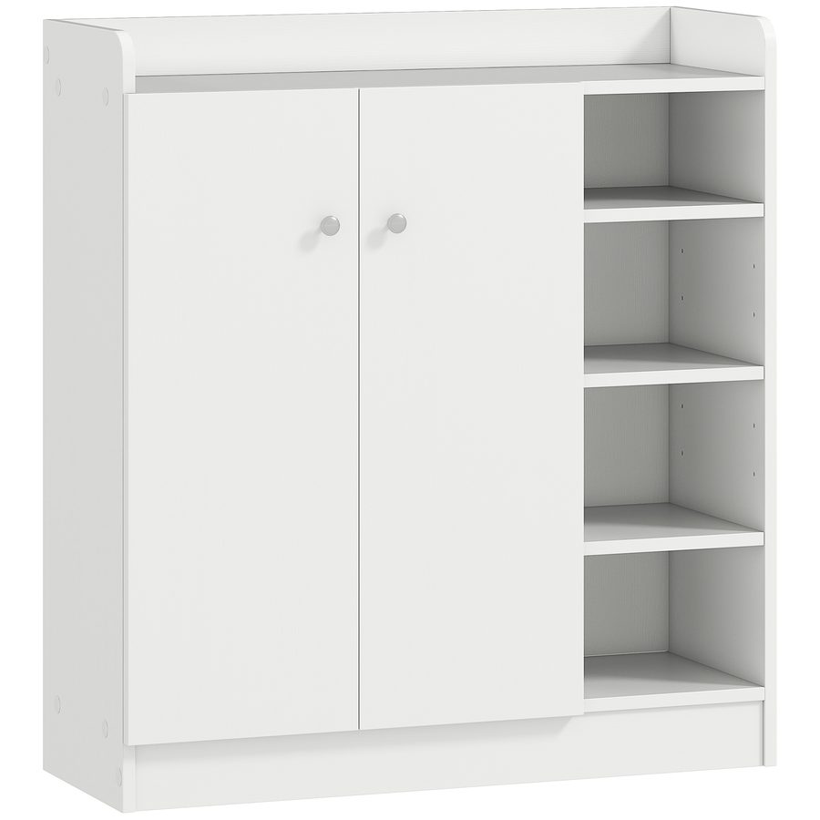 HOMCOM Schuhschrank Schuhregal Kommode mit 2 Türen und 4 Fächern für Diele in Weiß 83x30x90cm, platzsparend & modern   Aosom.de von HOMCOM