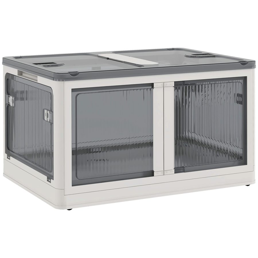Outsunny Aufbewahrungsbox 99L stapelbare Truhe mit Rollen faltbar 5-seitiger Zugang in Weiß für Garten und Terrasse   Aosom.de von HOMCOM