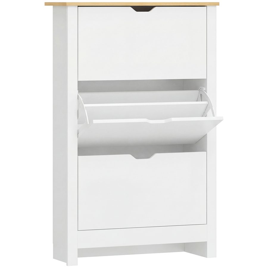 HOMCOM Schuhschrank Schuhkipper Schuhregal 3 Klappen für 18 Paar Schuhe platzsparend in Weiß und Natur 72 x 26 x 112 cm für Flur & Eingangsbereich   Aosom.de von HOMCOM