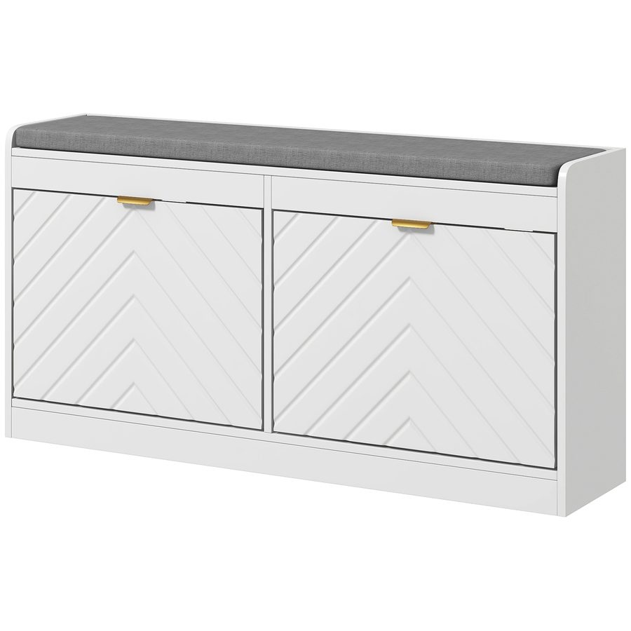 HOMCOM Schuhbank, schmaler Schuhschrank mit gepolsterter Sitzbank, Reliefmuster, klappbare Schublade und verstellbares Regal, Bank für Flur, Eingangsbereich, 106 x 24 x 52,5 cm, weiß   Aosom von HOMCOM