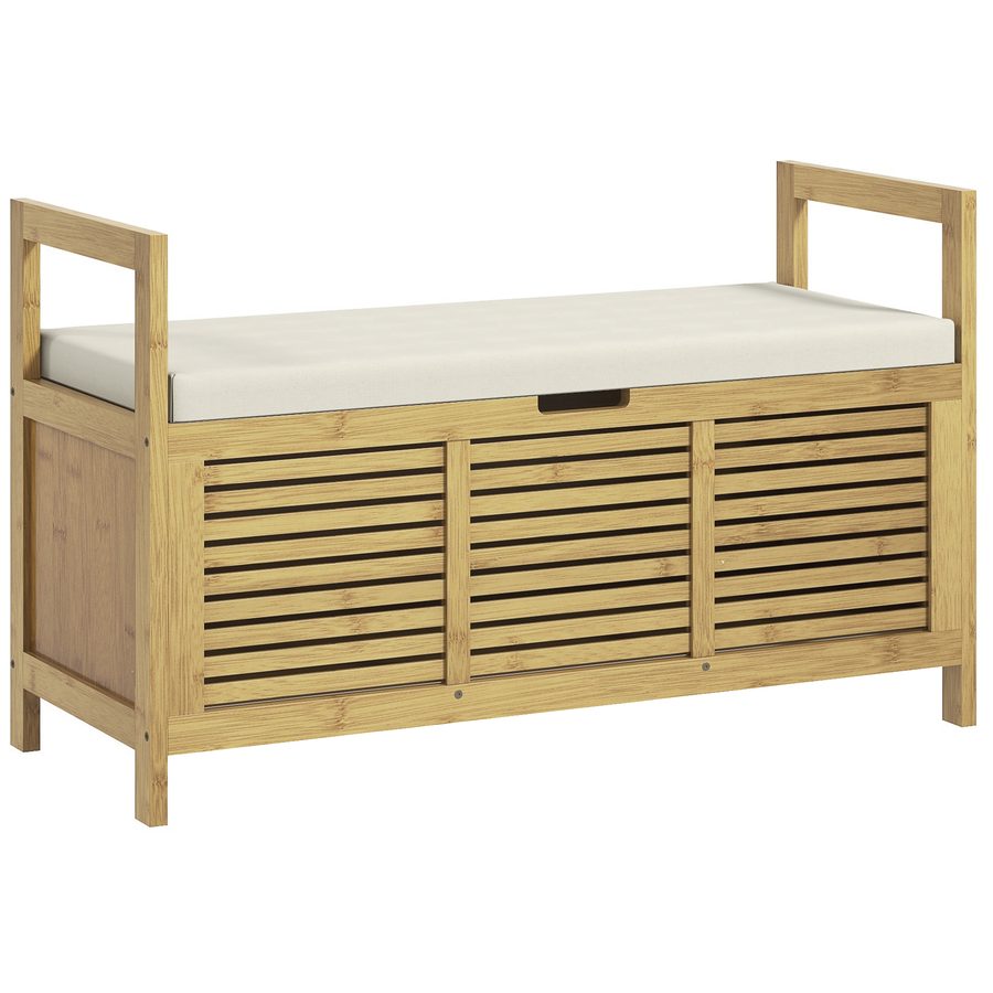 HOMCOM Schuhbank mit Klappdeckel und Schuhregal, Garderobenbank aus Bambus, natürliche Aufbewahrung für Diele und Flur, 100 x 40 x 60 cm   Aosom.de von HOMCOM