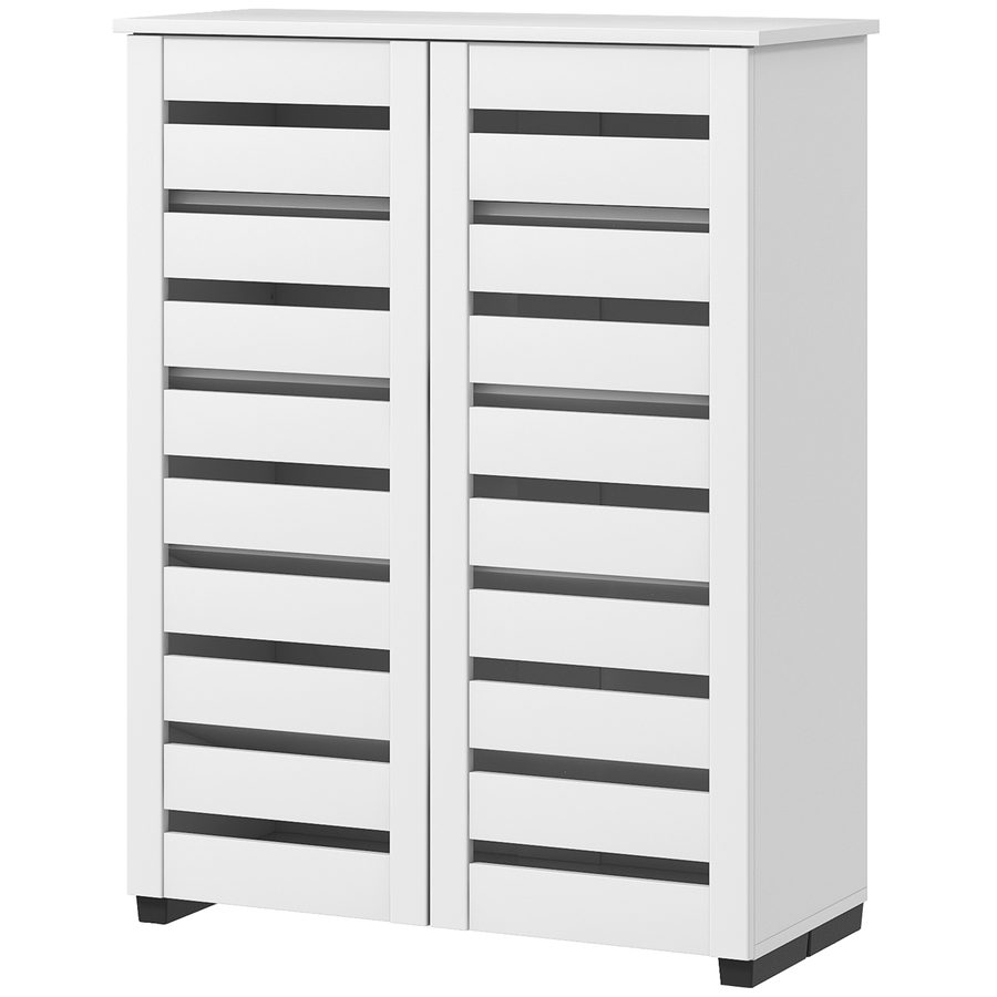 HOMCOM Schuhschrank mit 5 Ebenen, 4 Verstellbare Regale und Lamellentüren, Platzsparende moderne Schuhbank aus Holz, 76 x 33 x 98 cm, Weiß   Aosom von HOMCOM
