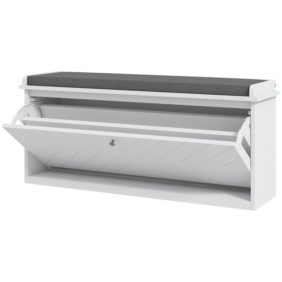 HOMCOM Schuhablagebank Schuhschrank, Eingangsmöbel mit klappbarer Schublade, Sitzkissen und verstellbarem Regal, für Flur, Eingang, Schlafzimmer, 100 x 26 x 44,5 cm, weiß   Aosom von HOMCOM