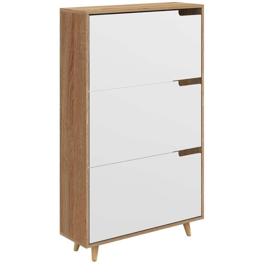 HOMCOM Schuhschrank 3 klappbare Türen, Schuhaufbewahrungsschrank, mit verstellbarem Regal, 72B x 24T x 119H cm, Natur und Weiß   Aosom von HOMCOM