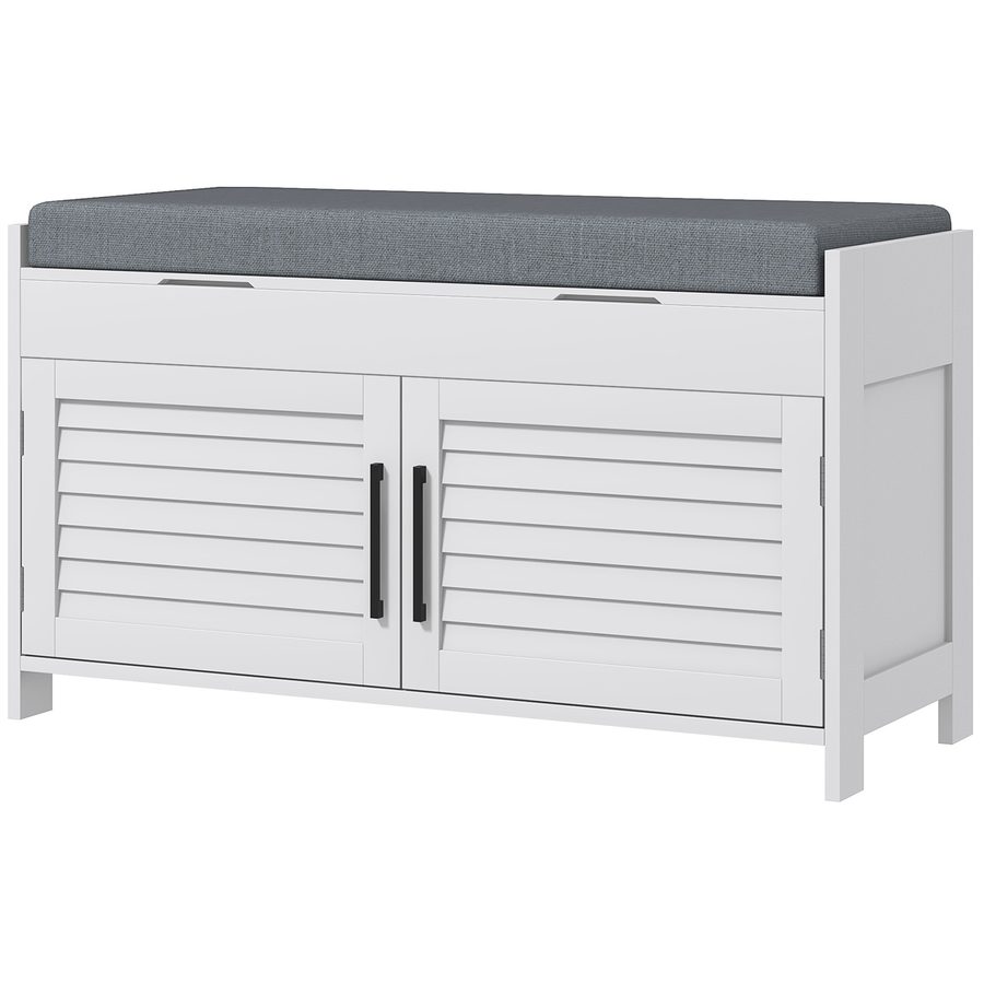 HOMCOM Schuhbankschrank mit herausnehmbarem Innenboden, MDF und Leinenstoff, 90x36x50 cm, Weiß und Grau   Aosom von HOMCOM