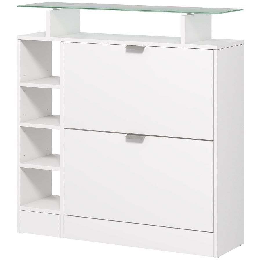 HOMCOM Moderne Schuhschrank mit zwei kippbaren Schubladen für 12 Paare, Schuhschrank mit Glasplatte und verstellbaren Regalen, 89 x 25 x 92 cm, weiß   Aosom von HOMCOM