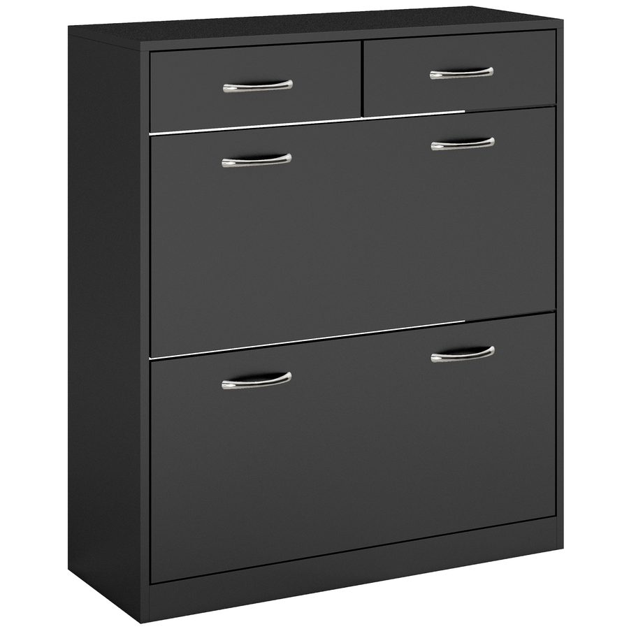 HOMCOM Schuhkommode Modern mit 2 Verstellbaren Innenregalen und 2 Schubladen für 12 Paar Schuhe, Platzsparendes Holzschuhregal, 80x30x91,5 cm, Schwarz   Aosom von HOMCOM