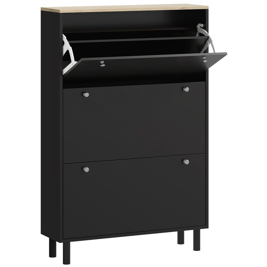 HOMCOM Schuhschrank für 24 Paar, schmaler Schuhschrank mit 3 Klappschubladen, verstellbare Einlegeböden und Oberplatte, moderner Stil, für Flur und Eingang, 80x23,5x121 cm, Schwarz   Aosom von HOMCOM