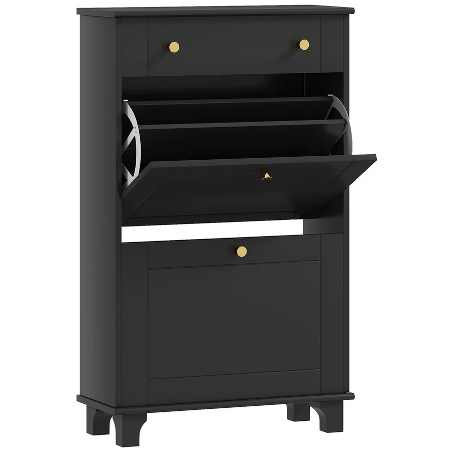 HOMCOM Schuhschrank für schmalen Eingang, Schuhschrank mit schwingbaren Türen und verstellbarem Regal, Eingangs- und Flurschrank für 8 Paare, für Eingang und Flur 60 x 23,5 x 98,5 cm, Schwarz   Aosom von HOMCOM
