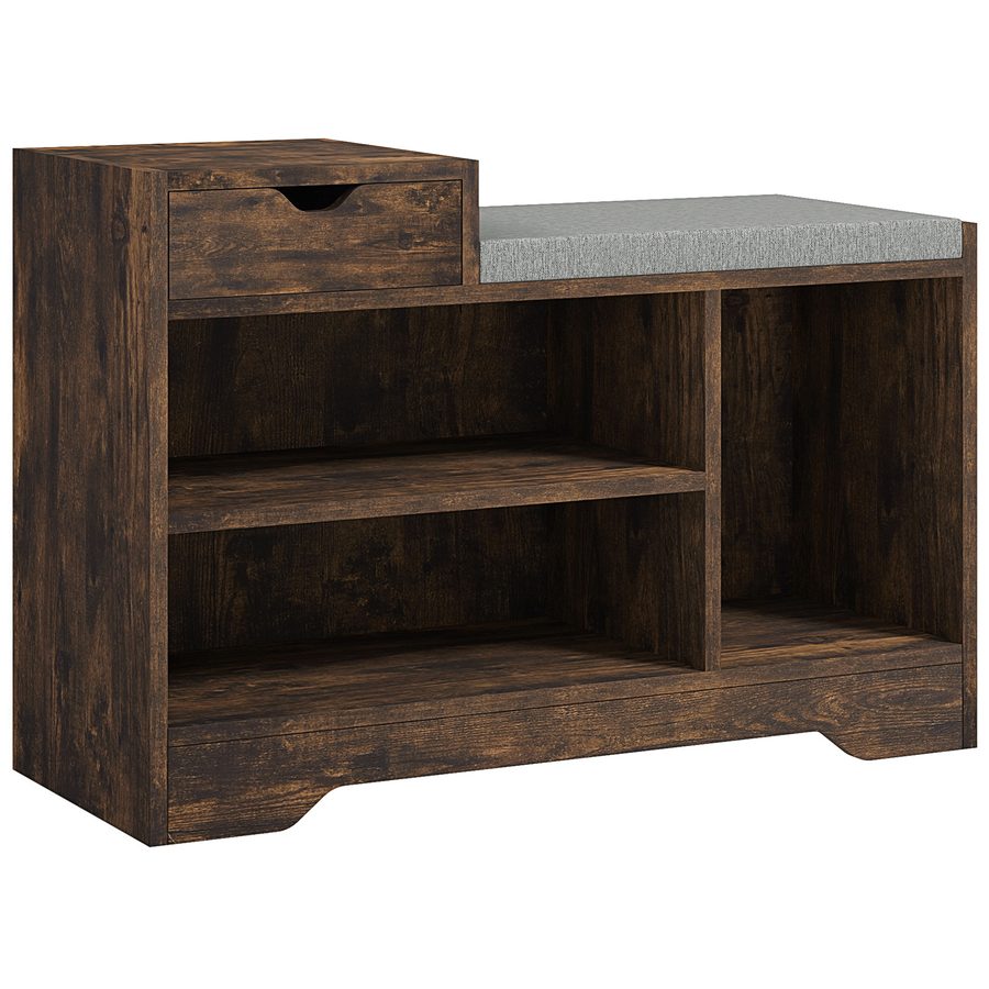 HOMCOM Schuhbank, Aufbewahrungsbank, 1 Schublade und 3 Fächer, Flurmöbel mit gepolstertem Kissen, für Flur, Eingang, Schlafzimmer, 76,5 x 30 x 52 cm, Braun   Aosom von HOMCOM