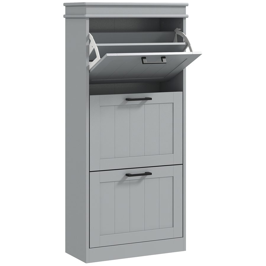 HOMCOM Schuhschrank 15 Paar, schmaler moderner Schuhschrank mit 3 Klappfächern und verstellbaren Regalen, für Flur und Eingangsbereich, 54 x 24 x 117,5 cm, grau   Aosom von HOMCOM