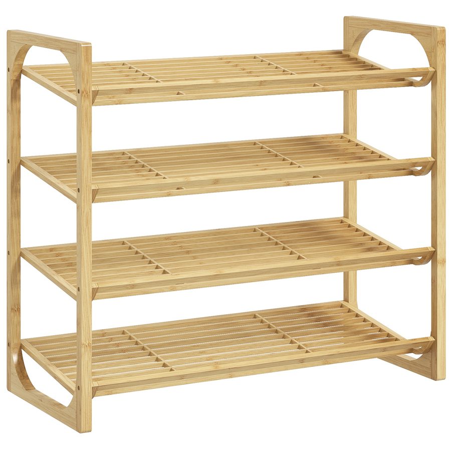 HOMCOM Schuhregal Schuhständer aus Bambus 4 Ebenen für bis zu 12 Paar Schuhe mit Griff für Eingang Schlafzimmer 76 x 33 x 67 cm Natur   Aosom.de von HOMCOM