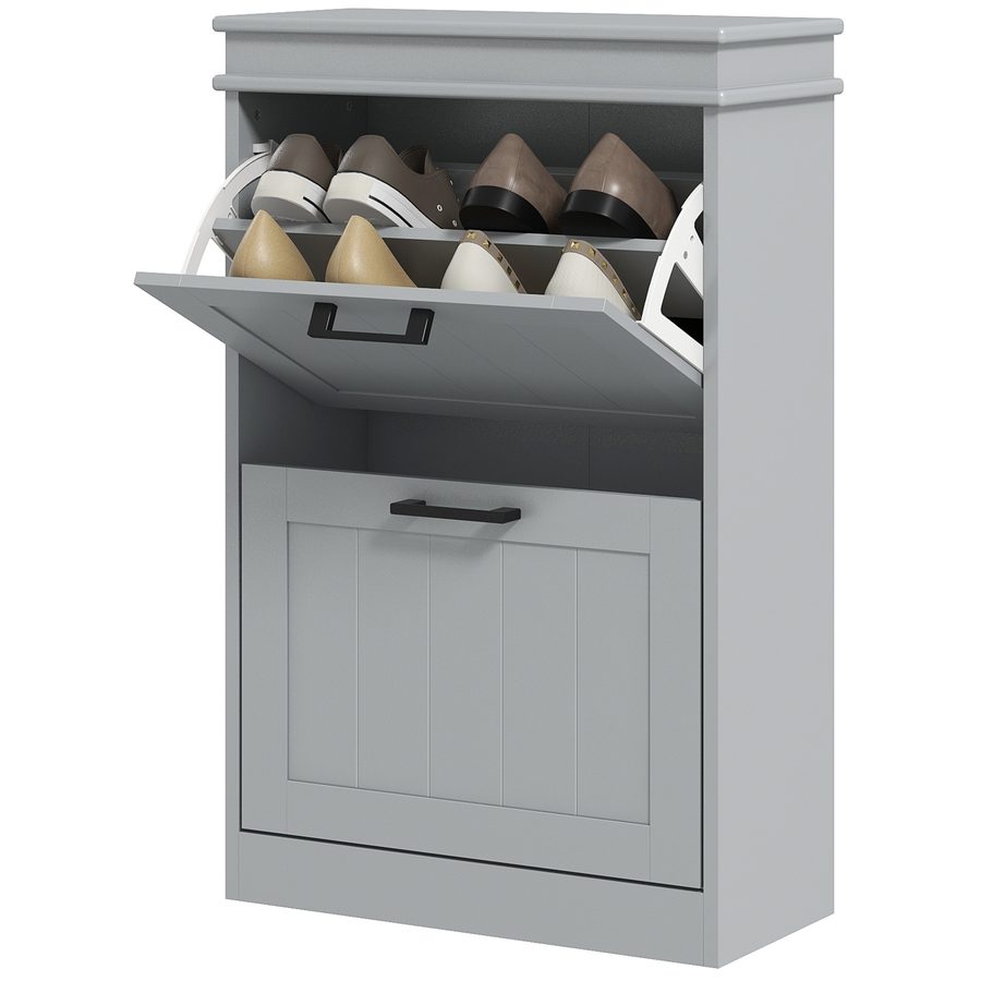 HOMCOM Schuhschrank, Schuhwandschrank, 2 Klapptüren, verstellbare Regale, für Eingang, Flur, 54 x 24 x 82,5 cm, Grau   Aosom von HOMCOM