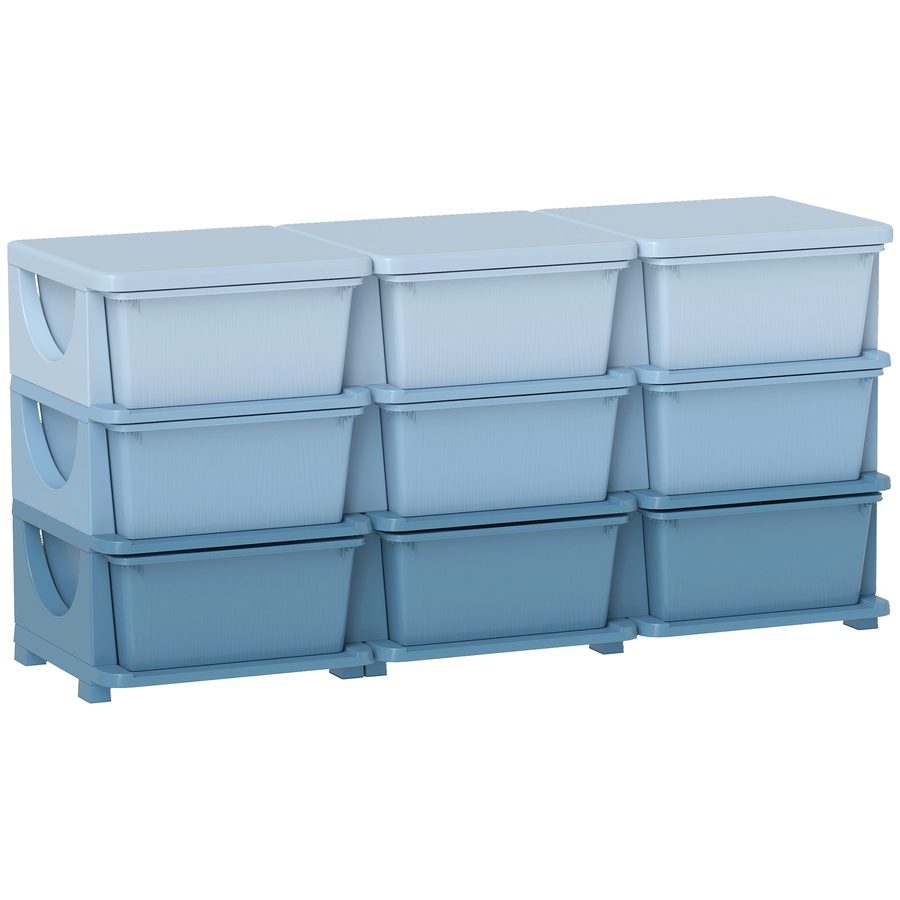 HOMCOM Schubladenschrank für Kinder mit Stauraum Aufbewahrungsboxen Spielzeug-Organizer Spielzeugkiste neun Ebenen für Kinderzimmer 3-6 Jahre Kindermöbel Blau 113 x 37 x 56,5 cm   Aosom von HOMCOM