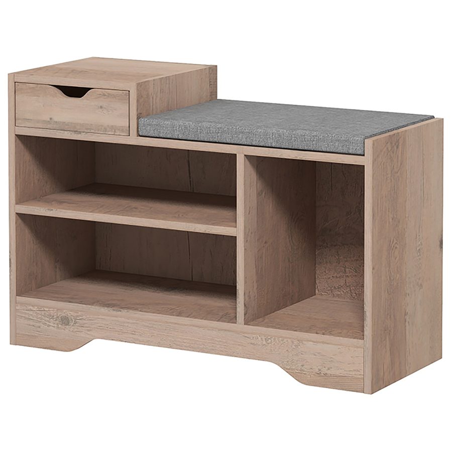 HOMCOM Moderne Schuhschrankbank mit 3 offenen Regalen und Schubladen, Niedriger Schuhschrank aus Spanplatte, Polyester und Schwamm, 76,5x30x52 cm, Grau   Aosom von HOMCOM