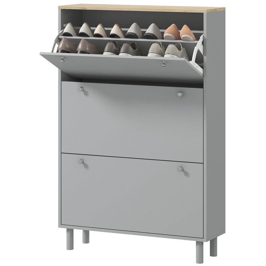 HOMCOM Schuhschrank für 24 Paar, schmaler Schuhschrank, Eingangsmöbel mit 3 klappbaren Schubladen und verstellbaren Regalen, für Flur und Eingang, 80x23,5x121cm, Grau   Aosom von HOMCOM