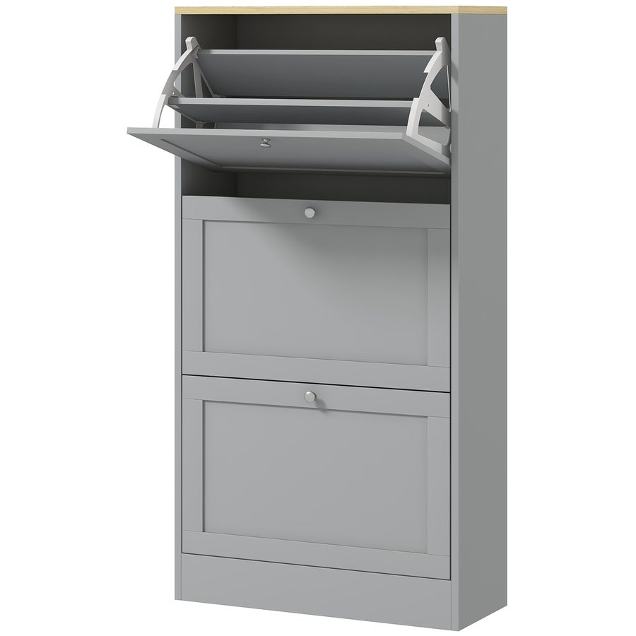 HOMCOM Schuhschrank 18 Paar, moderner schmaler Schuhschrank mit 3 klappbaren Schubladen und verstellbaren Regalen, für Flur und Eingang, 60 x 23,5 x 115 cm, grau   Aosom von HOMCOM