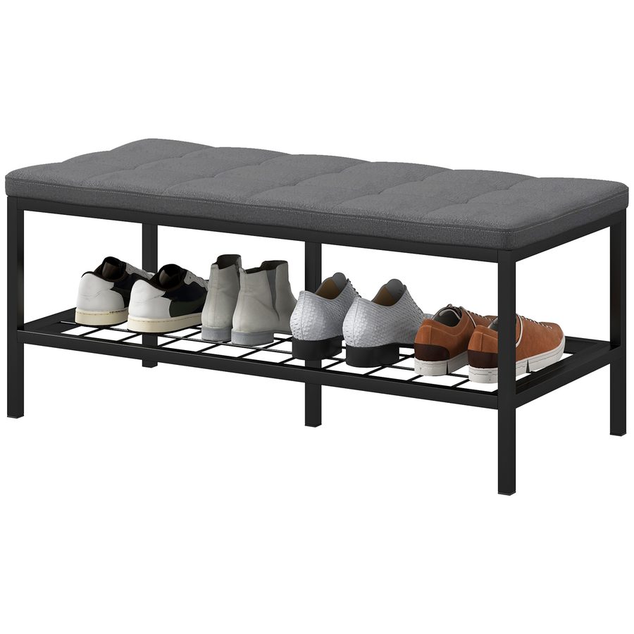 HOMCOM Schuhbank Schuhschrank mit gepolstertem Kissen und Regal, Eingangsbank für Flur, Schlafzimmer, 90 x 41 x 40 cm, grau   Aosom von HOMCOM