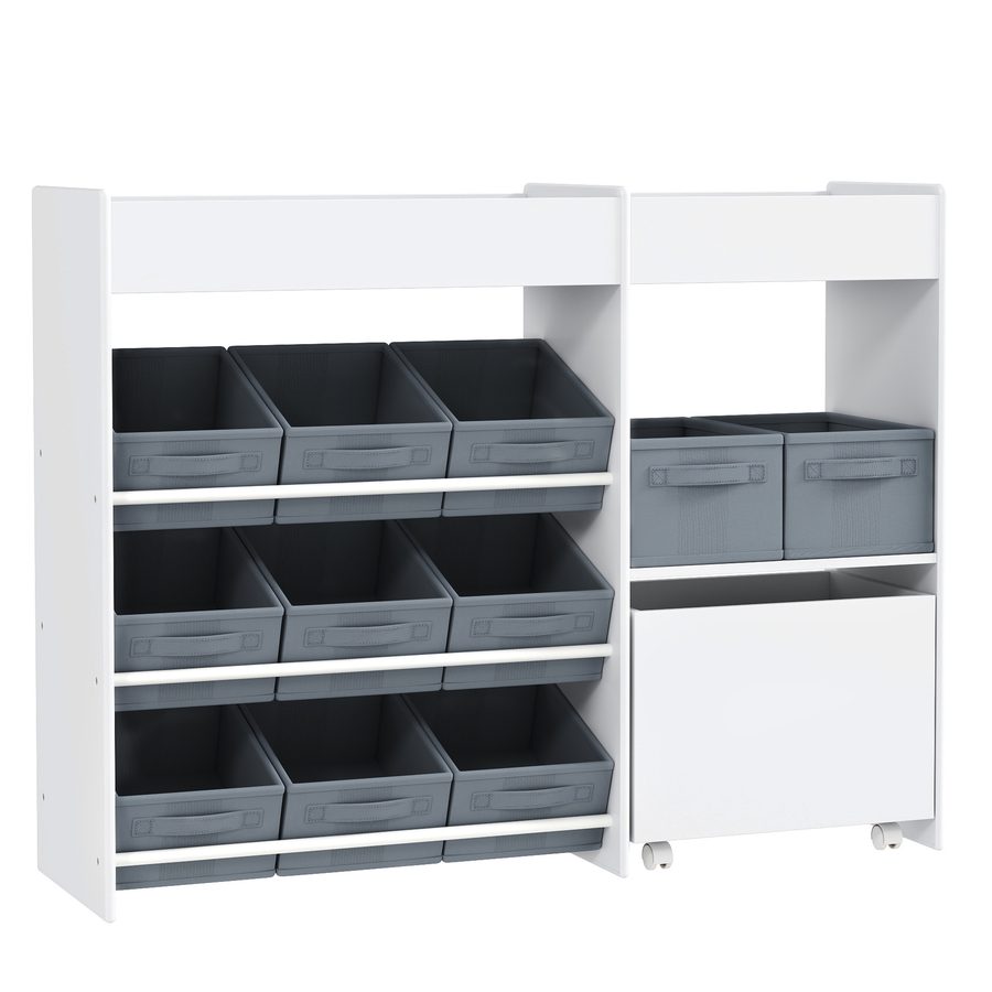 AIYAPLAY Kinderregal Spielzeugregal mit 11 Stoffboxen, oberen Fächern, 3 Stickern, Kinder Bücherregal mit Schränkfach für Kinderzimmer, Kindergarten, 105 x 30 x 80 cm, Weiß   Aosom von AIYAPLAY