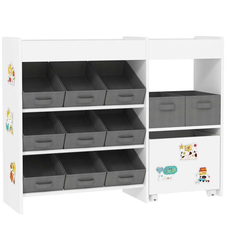 AIYAPLAY Aufbewahrungsregal für Kinder für Spielzeug und Bücher, mit 11 Vliesstoff-Aufbewahrungskörben und einem Schrank auf Rollen, für Kinderzimmer, Wohnzimmer, Spielzimmer, 105 x 30 x 80 cm, weiß   Aosom von AIYAPLAY