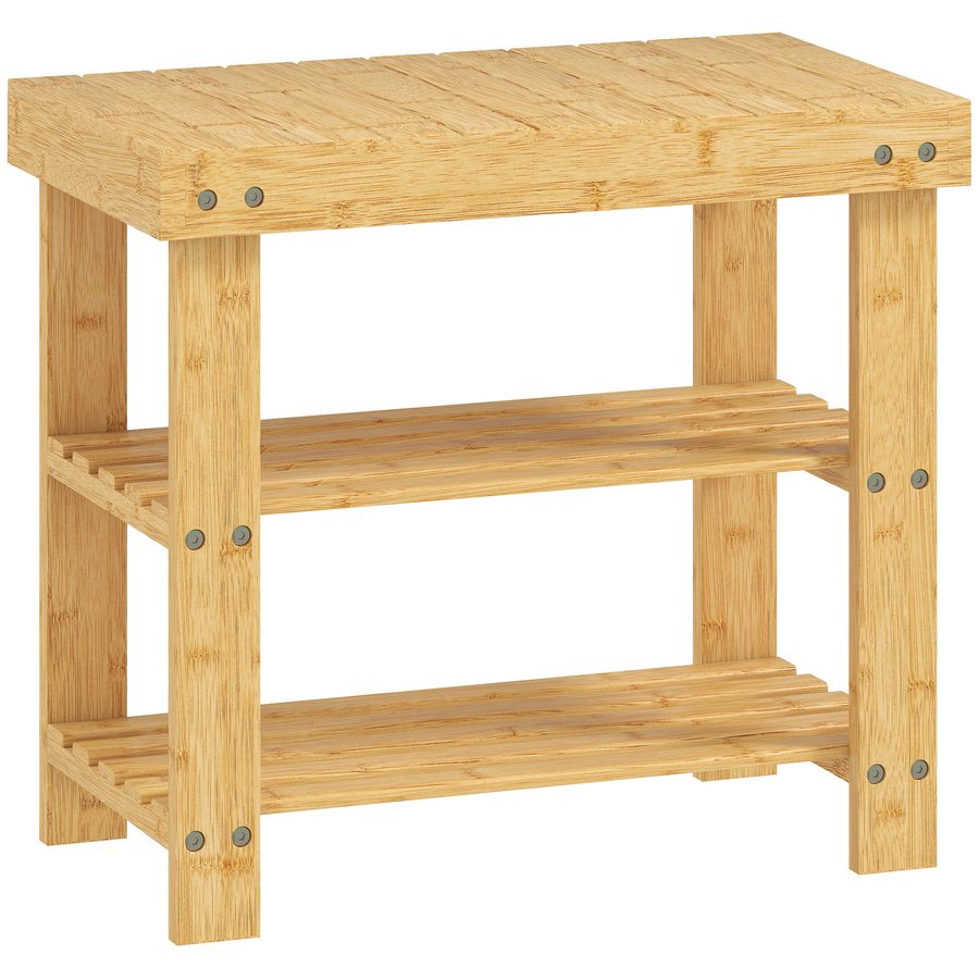 HOMCOM Schuhbank aus Bambus, Schuhregal mit 2 Ablagen und Sitzfläche, bis 136 kg, Sitzbank für Flur, Eingangsbereich, 50 x 28 x 45 cm, Natur   Aosom von HOMCOM