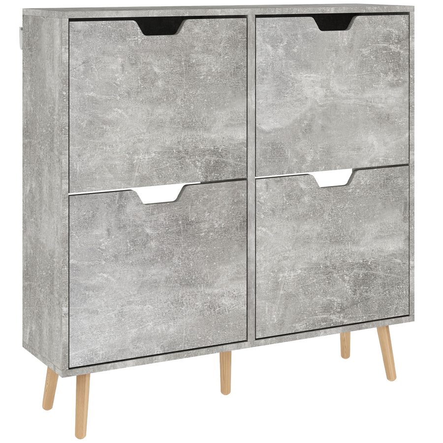 HOMCOM Schuhschrank für Eingangsbereich mit 4 klappbaren Schubladen auf 2 Ebenen für 16 Paar Schuhe, platzsparender Schuhschrank mit verstellbaren Regalen aus Spanplatte und Kiefernholz, 95x26x95 cm, Grau   Aosom von HOMCOM