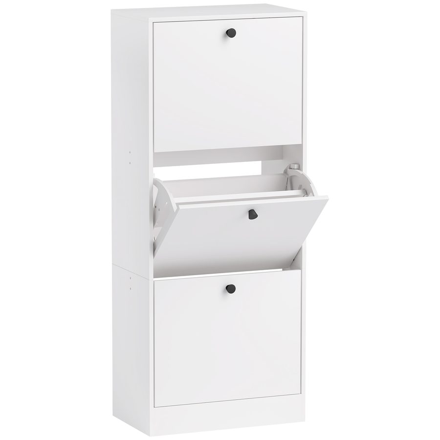 HOMCOM Schuhschrank mit 3 Klappen, Schuhkipper, Schuhregal mit Verstellbar Trennwand Schmal Schuhkommode für 12 Paar Schuhe 47 x 28 x 115 cm, Weiß   Aosom von HOMCOM