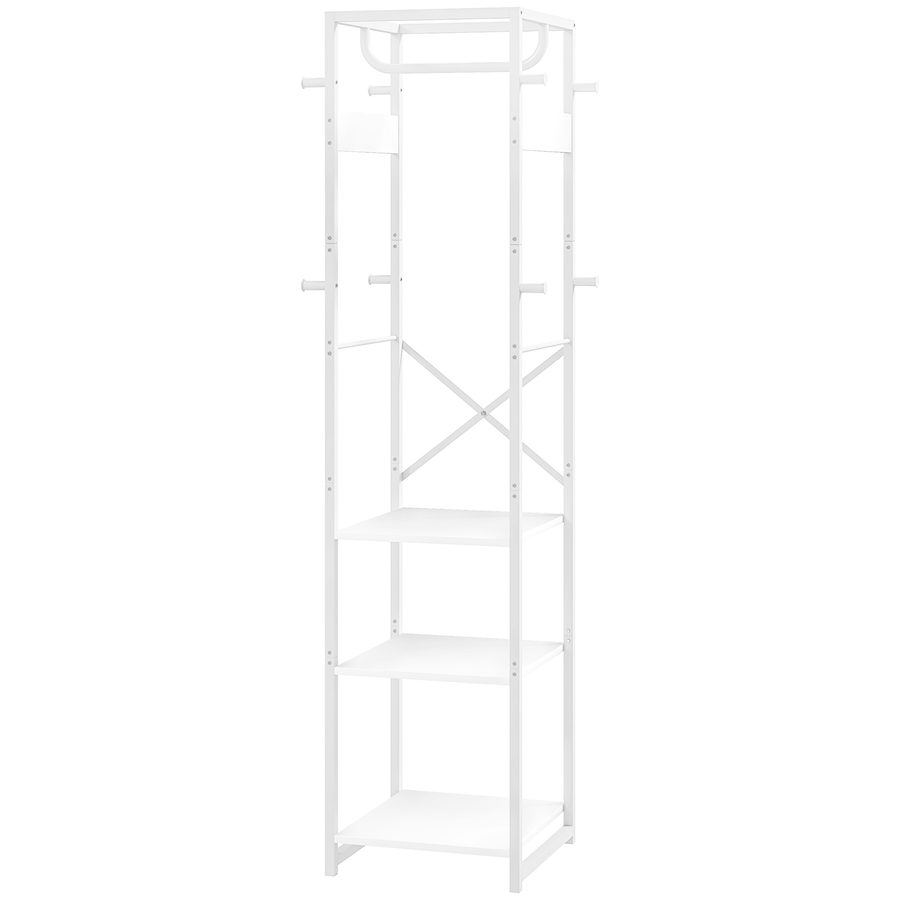 HOMCOM Kleiderständer mit Stange und 3 offenen Regalen, Kleiderständer aus MDF und Stahl für Eingang und Schlafzimmer, 38,5x30x170 cm, Weiß   Aosom von HOMCOM