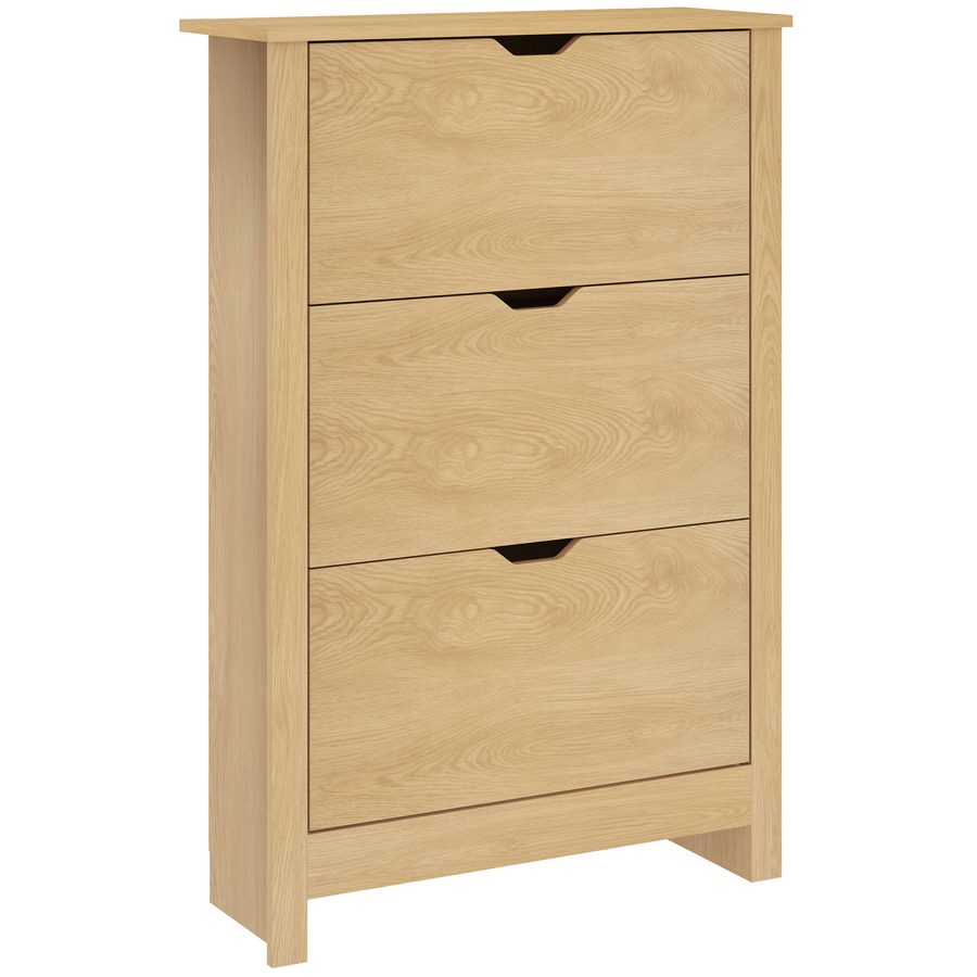 HOMCOM Schlanker Schuhschrank mit 3 Klappfächern, Flurschrank mit 2-fach verstellbaren Einlegeböden und erhöhtem Sockel, Platz für 18 Paar, eingelassener Griff, 72x26x112 cm, Holzoptik   Aosom von HOMCOM