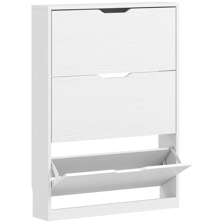 HOMCOM Schuhschrank mit 3 Klappen, Schuhregal, Schuhkipper Schmal Schuhkommode für 9-12 Paar Schuhe 80 x 17 x 108 cm, Weiß   Aosom von HOMCOM