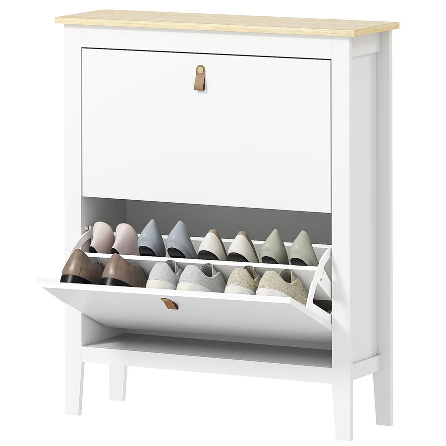 HOMCOM Schuhschrank Platzsparend mit 2 Klappbaren Schubladen für 14 Paar Schuhe, Flurmöbel mit Verstellbaren und Entfernbaren Regalen für Schuhe Bis Größe EU44, 80x24x95,5cm, Weiß   Aosom von HOMCOM