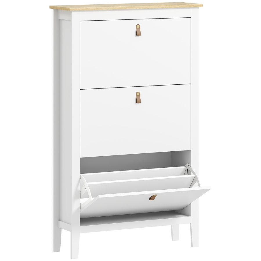 HOMCOM Schuhschrank 21 Paar, schmaler Schuhschrank mit 3 Klappschubladen, verstell- und herausnehmbare Fächer, modernes Design, für Flur und Eingangsbereich, 80 x 24 x 131 cm, weiß   Aosom von HOMCOM