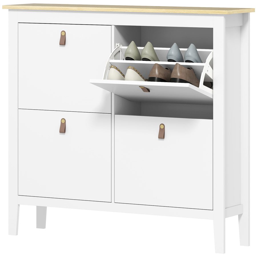 HOMCOM Schuhschrank für 20 Paare, Schuhschrank, Eingangsmöbel mit 4 Schubladen, klappbare Türen, herausnehmbare und verstellbare Regale, für Flur und Eingang, 105 x 24 x 95,5 cm, weiß   Aosom von HOMCOM