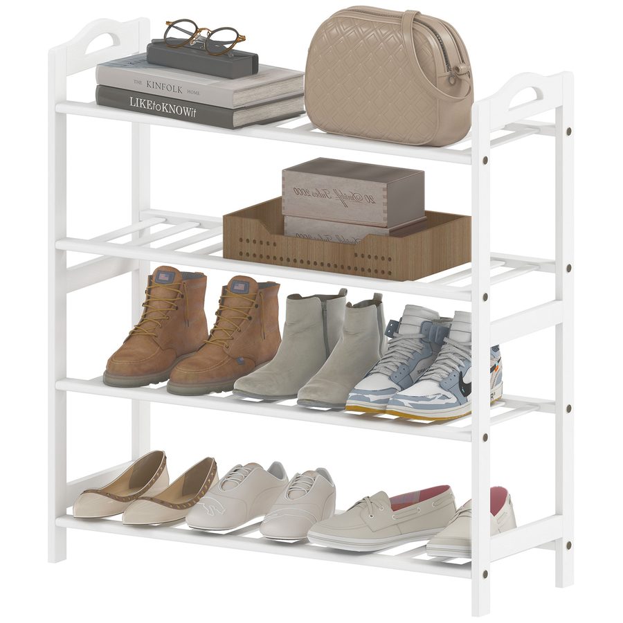 HOMCOM Bambus-Schuhregal mit 4 Ebenen für 12 Paar Schuhe für Eingangsbereich Flur Schlafzimmer 67,5x24,7x72 cm Weiß   Aosom von HOMCOM