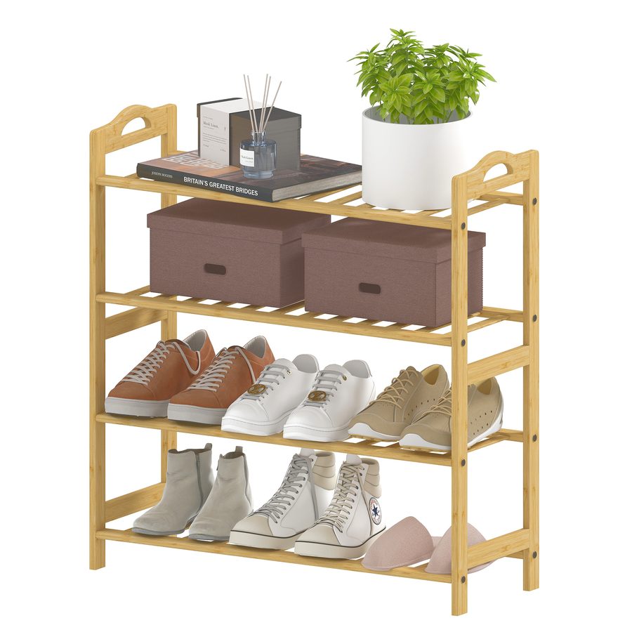 HOMCOM Bambus-Schuhregal mit 4 Ebenen, Schuhregal für 12 Paar, Aufbewahrungsregal für Eingang, Flur, Wohnzimmer, 67,5 x 24,7 x 72 cm, Naturholzoptik   Aosom von HOMCOM