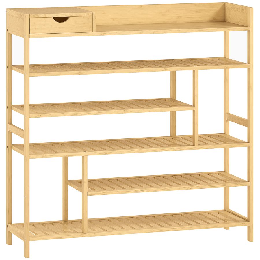 HOMCOM Schuhregal, Schuhständer mit 6 Ebenen, Schublade aus Bambus, für max. 18 Paar Schuhe, Schuhablage für Eingang, Schlafzimmer, 101 x 30 x 100 cm, Natur   Aosom von HOMCOM