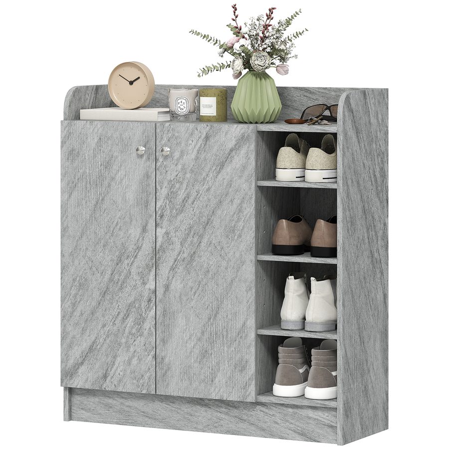HOMCOM Schuhschrank für den Eingang - Schuhschrank mit 4 offenen Fächern und Doppeltürschrank - Verstellbares Regal - 83L x 30B x 90H cm - Grau   Aosom von HOMCOM