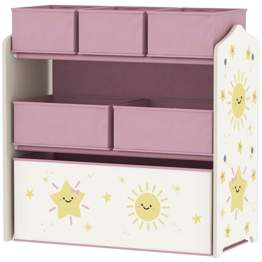 AIYAPLAY Kinder-Spielzeugregal mit 6 herausnehmbaren nicht gewebten Stoffkisten, 3-stufiger Spielzeugorganisator, für Kinderzimmer, Spielzimmer, Kindertagesstätte, 63x30x66 cm, Rosa   Aosom von AIYAPLAY