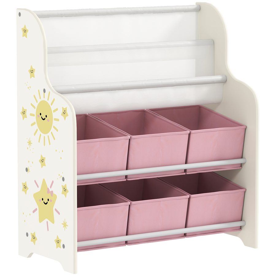 AIYAPLAY Spielzeugregal für Kinder ab 3 Jahren mit 6 Stoffschubladen und 2-stufigem Bücherregal, Regal aus MDF und Stahl, 63x30x71 cm, Rosa   Aosom von AIYAPLAY