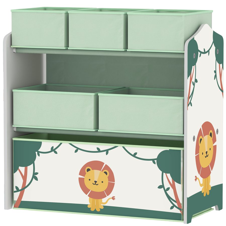 AIYAPLAY Kinder Spielzeugregal mit 6 herausnehmbaren Non-Woven-Stoffboxen, 3-stufiger Spielzeugorganizer für Kinderzimmer, Spielzimmer, Kindertagesstätte, 63x30x66 cm, Grün   Aosom von AIYAPLAY