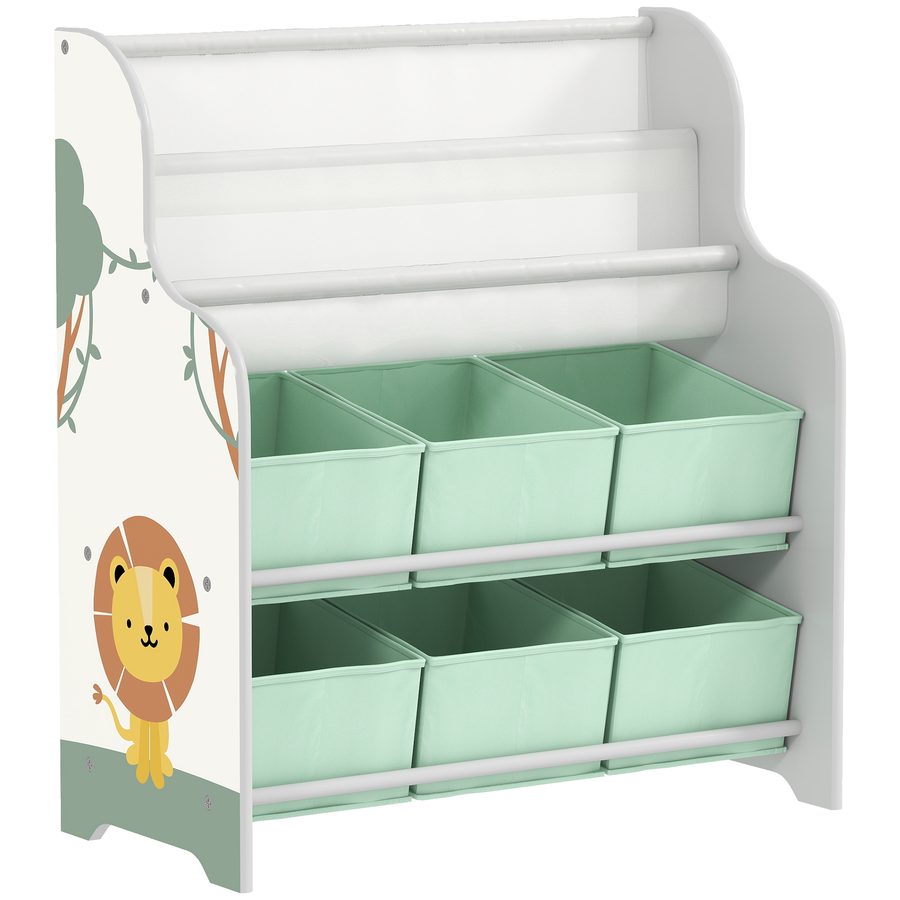AIYAPLAY Kinderregal für Spielzeug, mit 6 herausnehmbaren Vliesstoffkisten, Spielzeugorganisator mit 2 Regalen, für Kinderzimmer, Spielzimmer, Kindertagesstätte, 63x30x71 cm, Grün   Aosom von AIYAPLAY