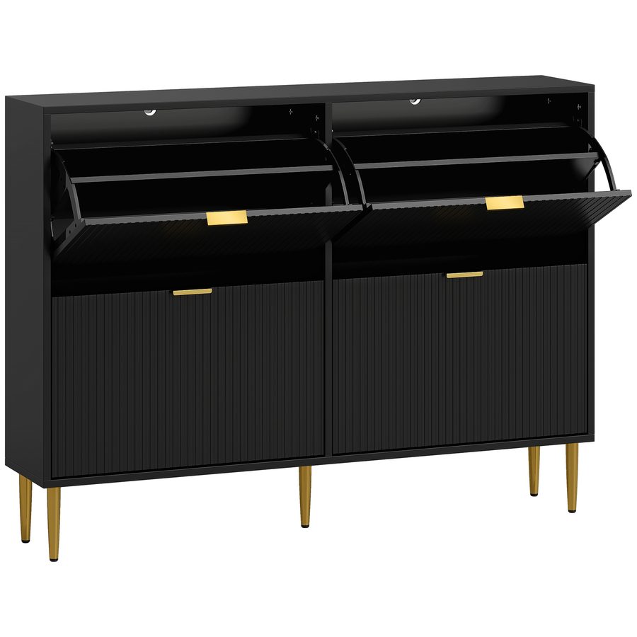 HOMCOM Schuhschrank für 20 Paar, schmaler moderner Schrank mit 4 klappbaren Schubladen, gerillten Türen und verstellbaren Einlegeböden, für Flur und Eingang, 105 x 24 x 91,5 cm, schwarz   Aosom von HOMCOM