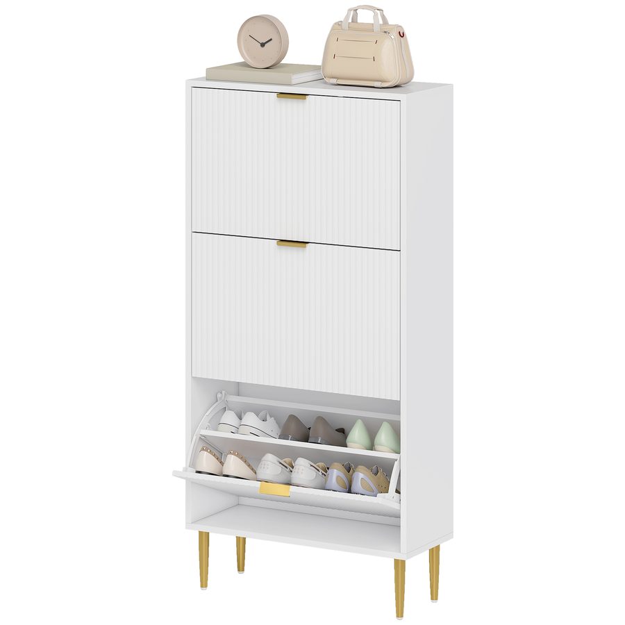 HOMCOM Schuhschrank schmal mit 3 gerillten Türen Eingangsbereich Schuhablage mit verstellbaren Regalen für 18 Paar Schuhe 60x24x128 cm Weiß   Aosom von HOMCOM