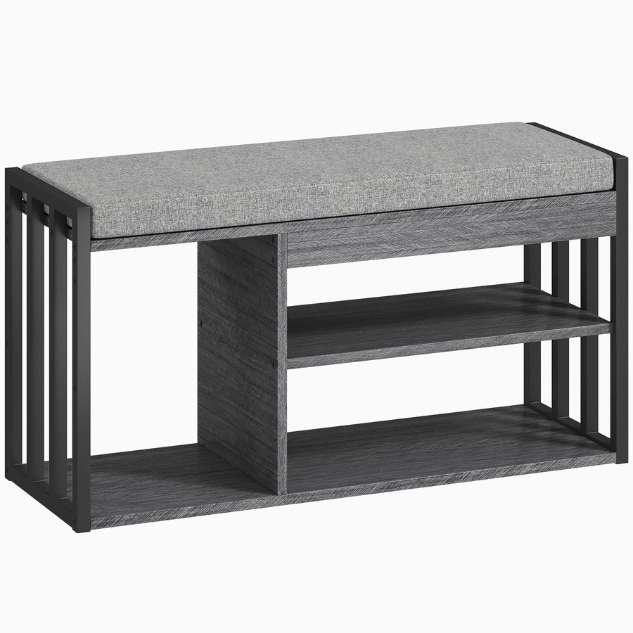 HOMCOM Schuhbank Schuhregal mit Sitzfläche gepolstert Sitzbank mit Stauraum, 3 Fächer Flurbank für Wohnzimmer, Flur, 86 x 30 x 45,4 cm, Grau   Aosom von HOMCOM