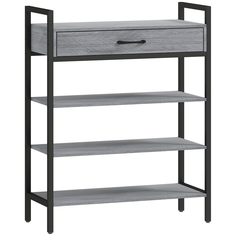 HOMCOM Schuhregal 4 Ebenen Schuhständer Metall mit Schublade Schuhaufbewahrung für 9 Paar Schuhe Platzsparend Schuhablage für Flur, Wohnzimmer 70 x 30 x 87,6 cm Grau   Aosom von HOMCOM