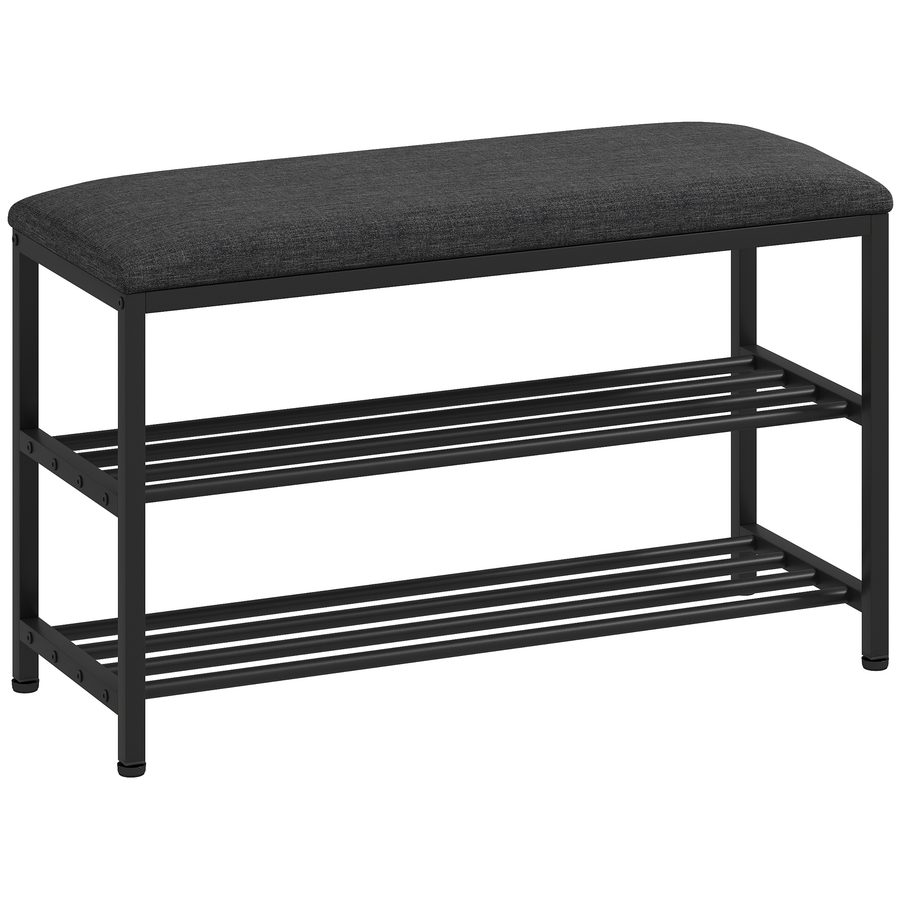 HOMCOM Schuhbank mit Sitzfläche, Sitzbank mit Stauraum, Schuhregal mit 2 offene Fächer, Sitzbank, Bank, Garderobenbank für Wohnzimmer, Flur, 81 x 31 x 50 cm Schwarz   Aosom von HOMCOM