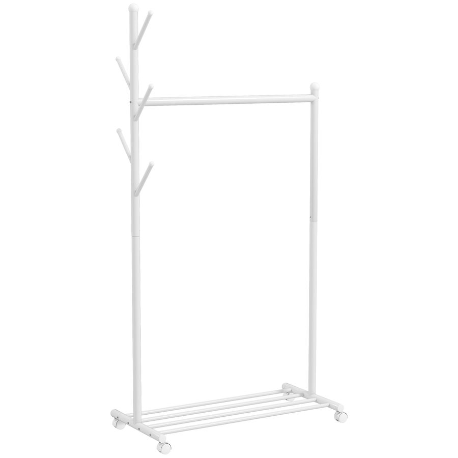 HOMCOM Kleiderständer Garderobenständer mit Kleiderstange, Schuhablage, 5 Haken, Garderobe aus Metall für Schlafzimmer, Ausstellungen, Waschküche, Weiß   Aosom von HOMCOM