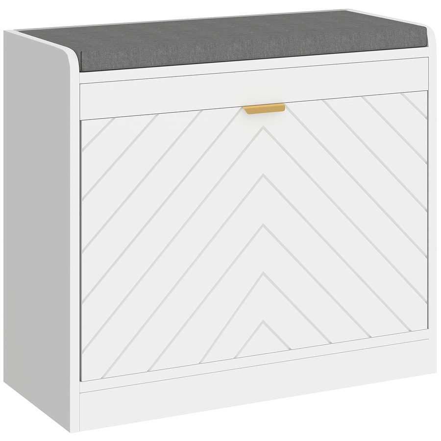 HOMCOM Schuhbank, schmale Aufbewahrungsbank, gepolsterte Sitzfläche, Tür mit erhabenen Linienmuster, klappbare Schublade und verstellbares Regal, für Eingangsbereich, Flur, 60 x 26 x 52,5 cm, Weiß   Aosom von HOMCOM